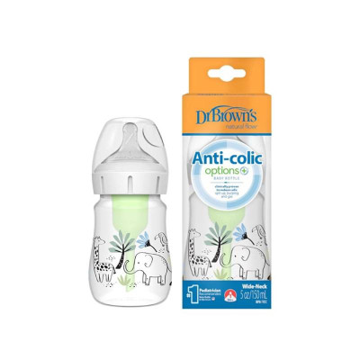 1002396 Dr. Brown's Biberão Anti-Cólicas Boca Larga Selva 150ml | Para Recém-Nascido | Sistema Ventilação