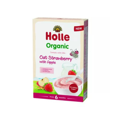 7640230493574 Holle Organic Papa Láctea Morango Maçã +6M 250g