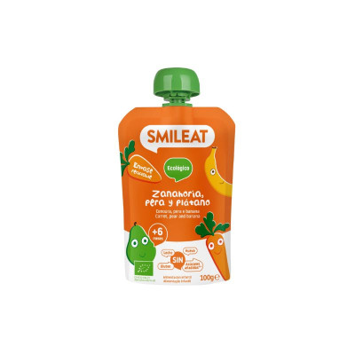 8437017636779 Smileat Bio Saqueta Fruta Cenoura Pera e Banana +6M 100g