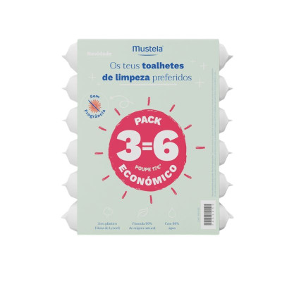 7453456 Mustela Bebé Toalhetes de Limpeza Sem Perfume Pack 6