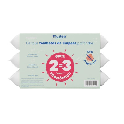 7452888 Mustela Bebé Toalhetes de Limpeza Sem Perfume Pack 3
