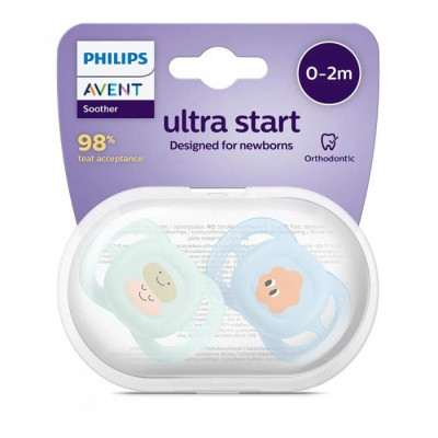 7531855 Philips Avent Ultra Start Chupeta Menta/Azul Bonecos 0-2m x2