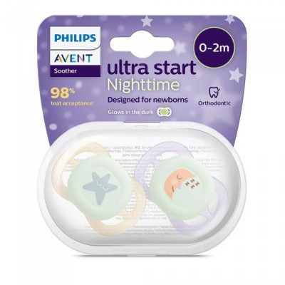 7531863 Philips Avent Ultra Start Nighttime Chupeta Lilas/Bege 0-2m x2