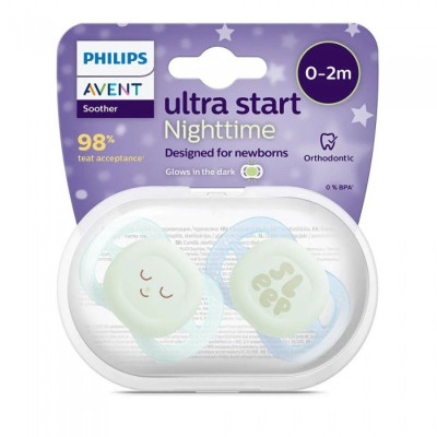 7531871 Philips Avent Ultra Start Nighttime Chupeta Menta/Azul 0-2m x2