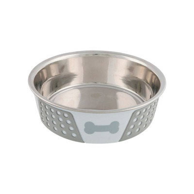 4011905252575 Trixie Tigela Inox Com Silicone 1,4Lt 21cm Branco/Cinza