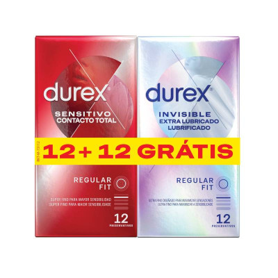 7538124 Durex Preservativos Invisible Extra Lubrificado 12 + Sensitivo Contacto Total 12