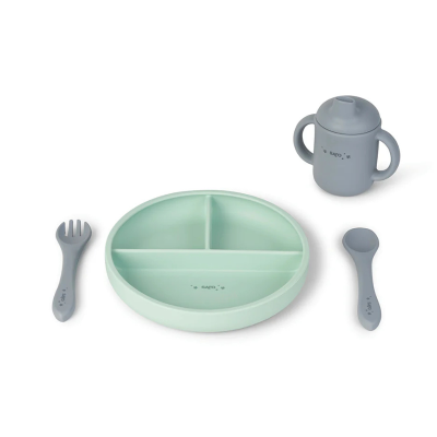 Saro Set Alimentação Silicone Food & Fun Verde/Azul
