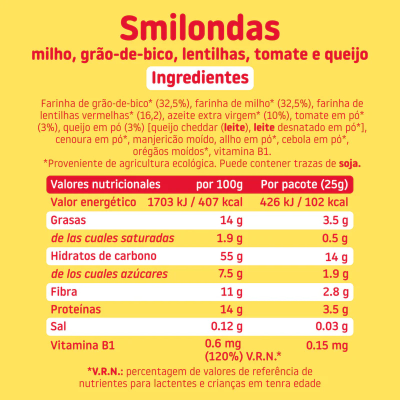 Smileat Smilondas Snack Milho com Tomate e Queijo Biológico +15M 25g | Farmácia d'Arrábida