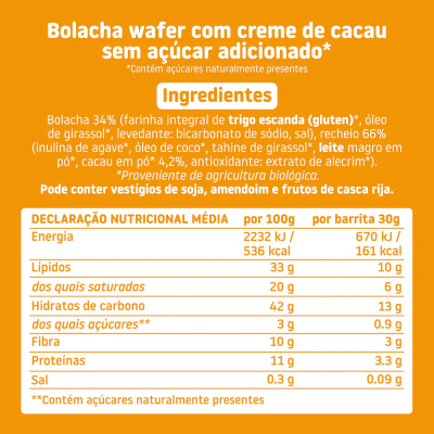 Smileat Triboo Bolacha Wafer com Creme de Cacau 40gr | Farmácia d'Arrábida