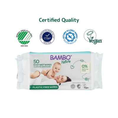 Bambo Nature Toalhitas Biodegradáveis 50 Unidades | Farmácia d'Arrábida