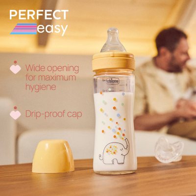 Chicco Perfect Easy Biberão Vidro Neutro 240ml 0M+ | Farmácia d'Arrábida