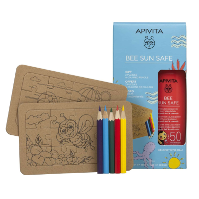 Apivita Bee Sun Safe Kids Spray SPF50 Oferta Puzzles e Lápis de Cor