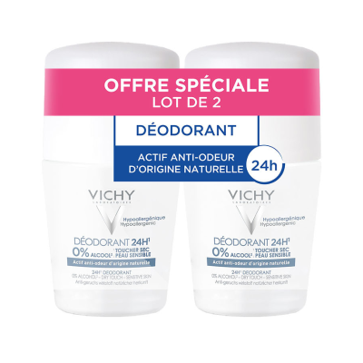 7530212 Vichy Desodorizante Roll-On 24h 0% Alcool 2x50ml -50% 2ªUnidade