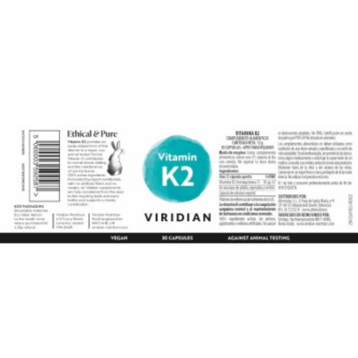 Viridian Vitamin K2 50Ug 30Cápsulas | Farmácia d'Arrábida