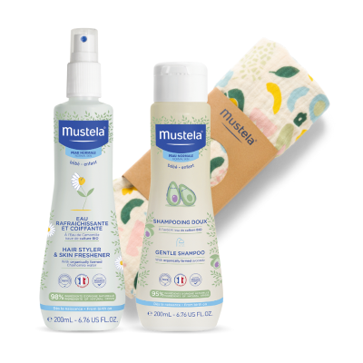 7548511 Mustela Fralda + Água Refrescante 200ml + Champô Suave 200ml