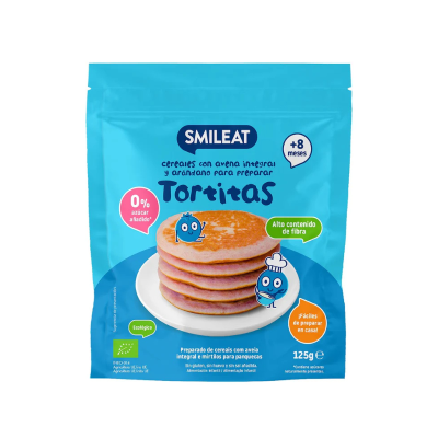 8437017636847 Smileat Biológico Panquecas Cereais Aveia Integral e Mirtilos +8M 125g