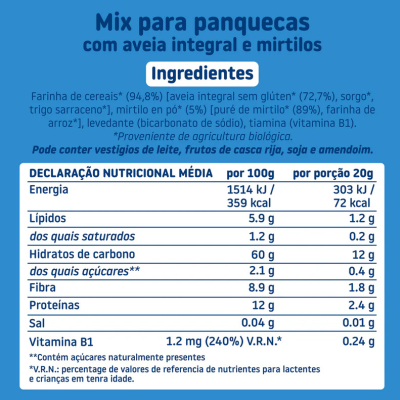 Smileat Panquecas Aveia Integral e Mirtilos 125g | Farmácia d'Arrábida