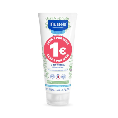 7548206 Mustela Bebé 2 em 1 Gel Lavante Corpo e Cabelo 2x200ml