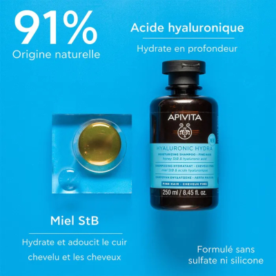 Apivita Hyaluronic Hydra Champô Cabelo Fino 250ml | Farmácia d'Arrábida