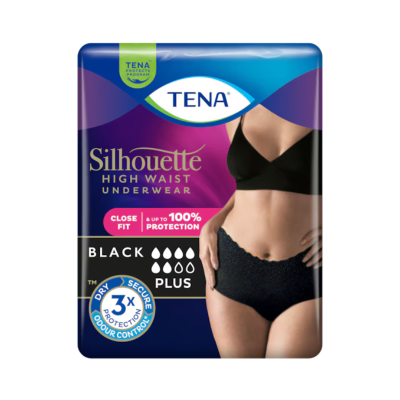 6342956 TENA Silhouette Noir Plus L Cueca Preta Feminina Cintura Alta para Incontinência 8 Unidades