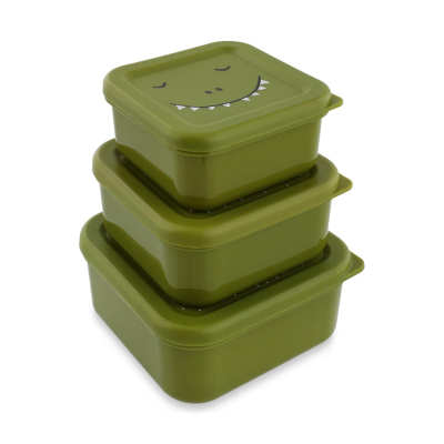 5401121052018 TRIXIE 3 Caixas de Lanche Infantis Empilháveis com Clip Mr. Dino