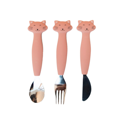 5400858964540 TRIXIE Conjunto de Talheres Mrs. Cat Garfo, Colher e Faca em Silicone para Crianças +12M