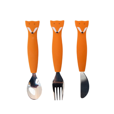 5400858964489 TRIXIE Conjunto de Talheres Mr. Fox Garfo, Colher e Faca em Silicone para Crianças +12M