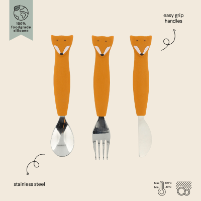 TRIXIE Conjunto de Talheres Mr. Fox Silicone para Crianças +12M | Farmácia d'Arrábida