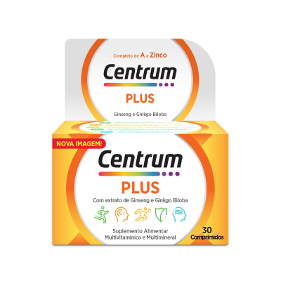 6059691 Centrum Plus Ginseng & Ginkgo 30 Comprimidos | Energia, Foco e Vitalidade para Adultos