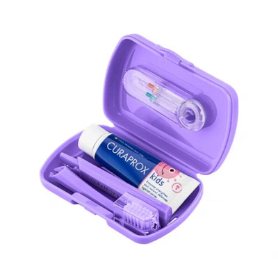 7572040 Curaprox Kit de Viagem Kids Roxo 6-12 Anos | Saúde Oral em Qualquer Lugar