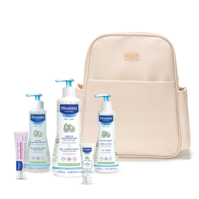 7563098 Mustela Mala Maternidade Bege | Mochila com 5 Produtos Mustela Bebé Recém-Nascido