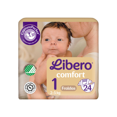 7552166 Libero Comfort 1 (2-5 kg) 24 Unidades | Fralda suave e Ecológica