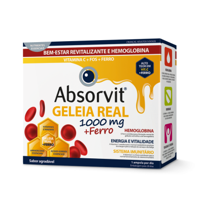 7083865 Absorvit Geleia Real + Ferro 1000mg | Energia e Cansaço 20 Ampolas