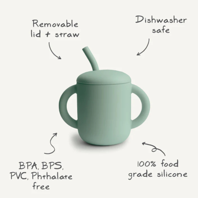 Mushie Copo Didático com Palha Pink Flowers +6M | Farmácia d'Arrábida