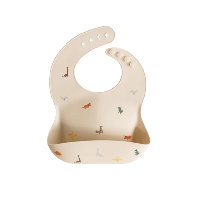 Mushie Babete Silicone Dinosaurs +6Meses | Padrão Dinossauros - Ajustável e Fácil de Limpar