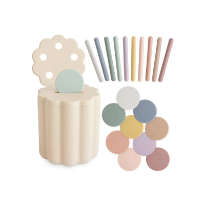 0840355802573 Mushie Brinquedo Encaixe Moedas & Tubos | Desenvolve Motricidade 10+ Meses