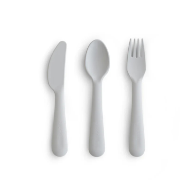 Mushie Conjunto Talheres 6+ Meses Cor Cloud | Garfo, Colher e Faca - Plástico Seguro