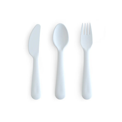 Mushie Conjunto Talheres 6+ Meses Cor Powder Blue | Garfo, Colher e Faca - Plástico Seguro