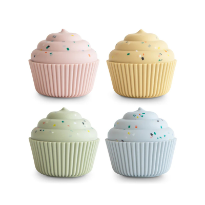 0840355800883 Mushie Brinquedo 4 Cupcakes Silicone para Combinar | 10+ Meses