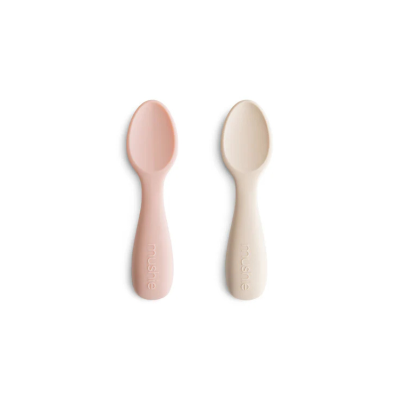 Mushie 2 Colheres Bebé Blush/Shifting Sand | Silicone Alimentar 12+ Meses