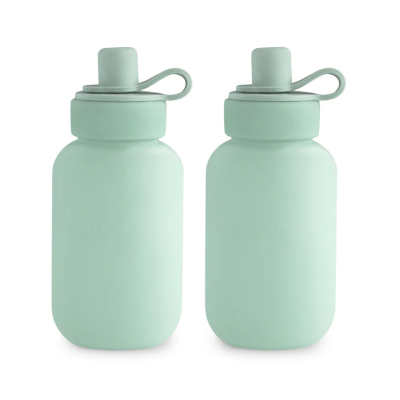 Mushie 2 Garrafas Reutilizáveis para Puré 150ml 6+ Meses | Cor Cambridge Blue - Silicone Alimentar