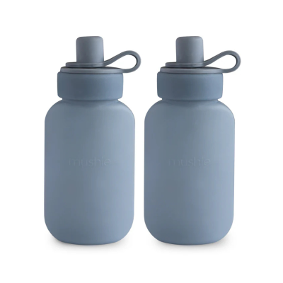 0840355802214 Mushie 2 Garrafas Reutilizáveis para Puré 150ml 6+ Meses | Cor Tradewinds - Silicone Alimentar