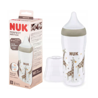 NUK Biberão Perfect Match +6M 360ml Padrão Girafa| Farmácia d'Arrábida