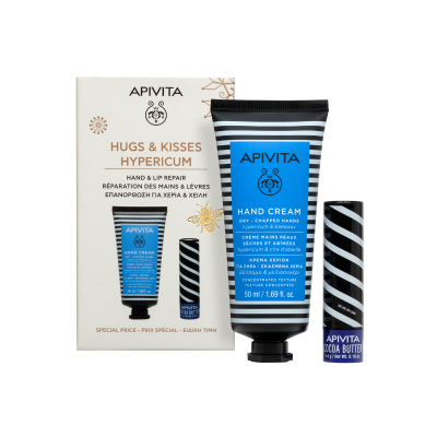 7562801 Apivita Coffret Natal Creme Mãos Hipercão & Stick Labial Manteiga de Cacau | Presente Amigo Secreto