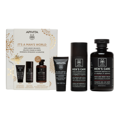 7574566 Apivita Coffret Natal Homem | Creme Anti-Rugas + Gel Limpeza Rosto + Gel Banho Corpo e Cabelo