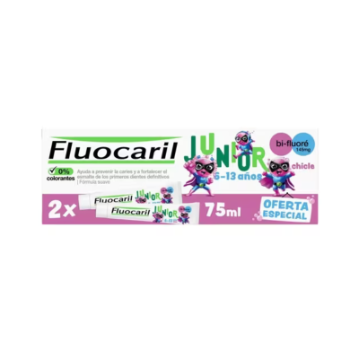 6039800 Fluocaril Junior Gel Dentífrico Bubble Gum 2x75ml 6-12Anos | Oferta 50% 2ª Unidade