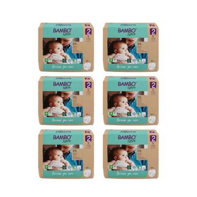 Bambo Nature Fraldas T2 S 3-6kg Paper Bag | 6x30 Unidades 180 fraldas