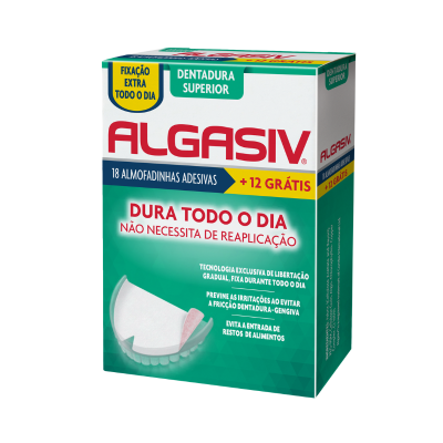 6245415 Algasiv Almofadinhas Adesivas Dentadura Superior Prótese Dentária 18+12 Grátis | Fixação Extra