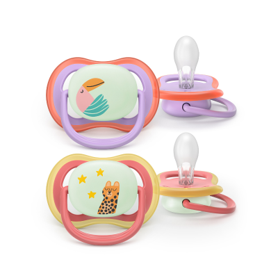 7584490 Philips Avent Ultra Air Chupeta Noturna 18M+ | Tucano e Leopardo - Brilha no Escuro | 2 Unidades