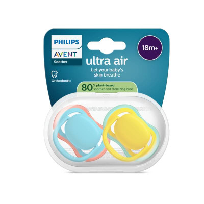 Philips Avent Ultra Air Chupeta Amarela e Azul 18M+ | Farmácia d'Arrábida